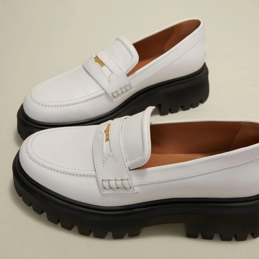 Maje White and Black Women's Loafers Shoes
